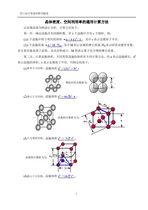 晶体密度、空间利用率的通用计算方法