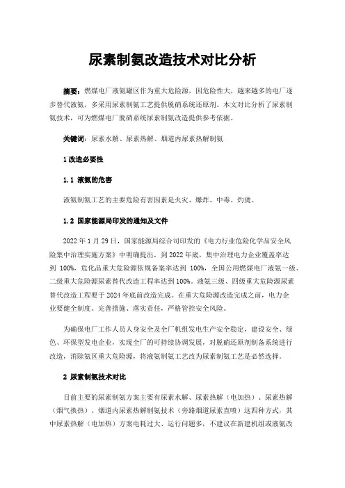 尿素制氨改造技术对比分析