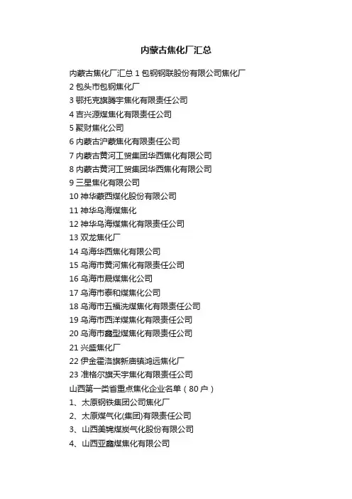 内蒙古焦化厂汇总