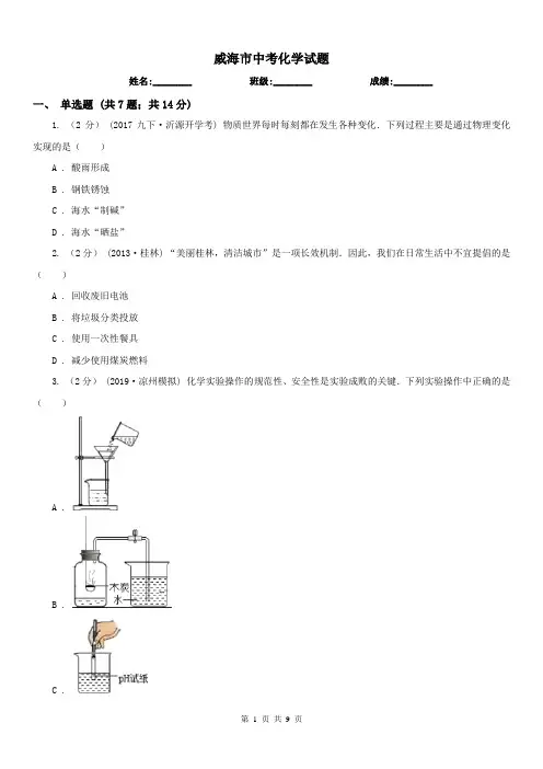 威海市中考化学试题 