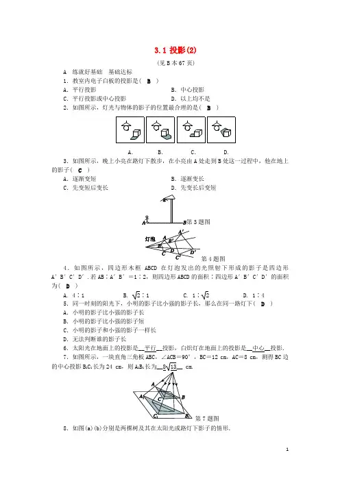 九年级数学下册 第3章 三视图与表面展开图 3.1 投影(2)练习 (新版)浙教版