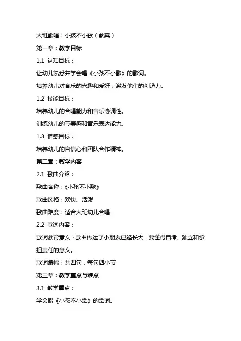 大班歌唱：小孩不小歌(教案)