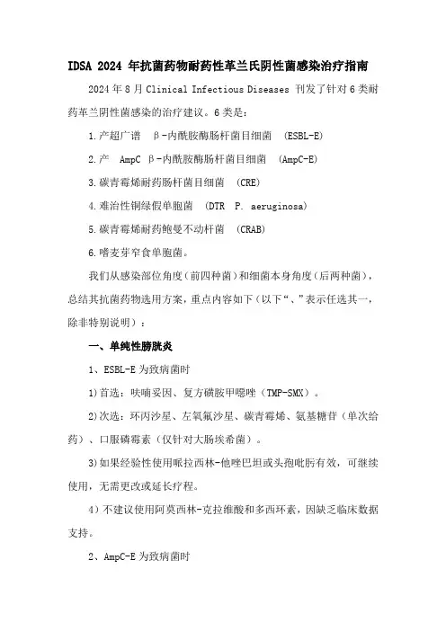 IDSA-2024-年抗菌药物耐药性革兰氏阴性菌感染治疗指南