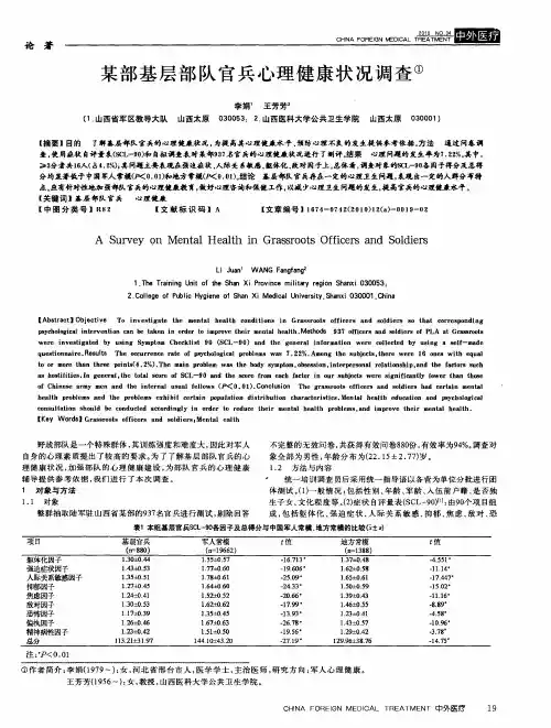 某部基层部队官兵心理健康状况调查