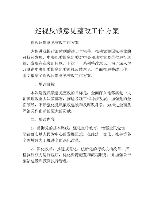 巡视反馈意见整改工作方案