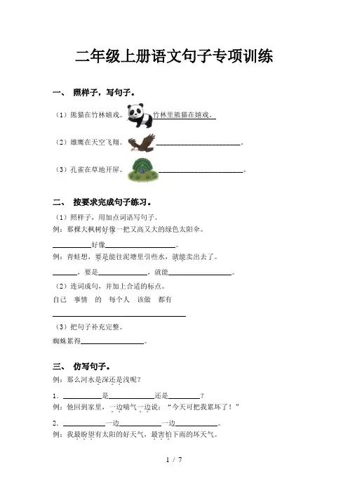 二年级上册语文句子专项训练
