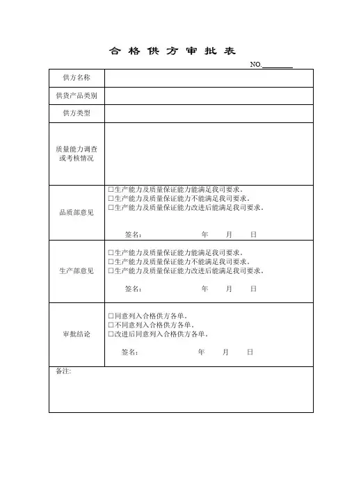 合格供方审批表