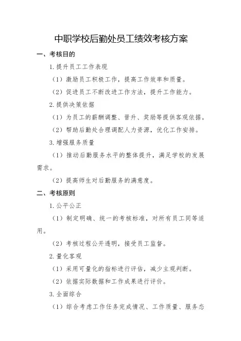 中职学校后勤处员工绩效考核方案