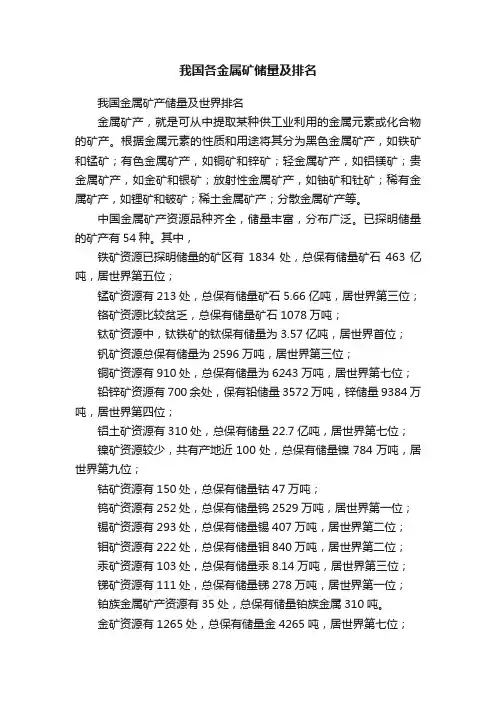 我国各金属矿储量及排名