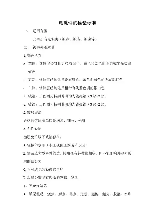 电镀件的检验标准