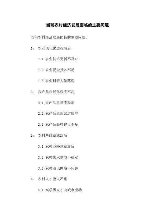 当前农村经济发展面临的主要问题