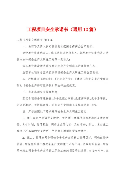 工程项目安全承诺书(通用12篇)