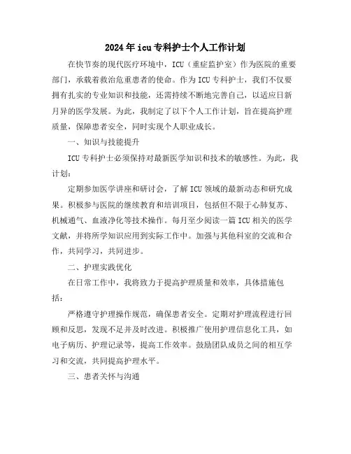 2024年icu专科护士个人工作计划