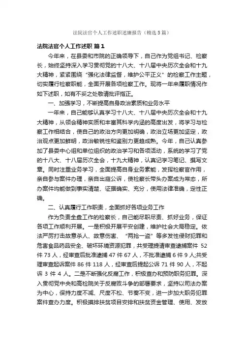 法院法官个人工作述职述廉报告（精选5篇）