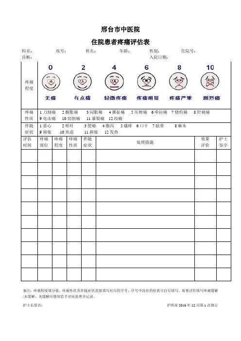 疼痛评估量表(医院通用版)1