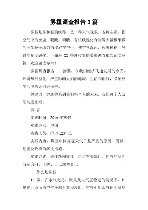 雾霾调查报告3篇