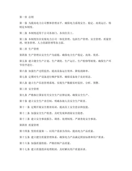 电力公司一体化管理制度