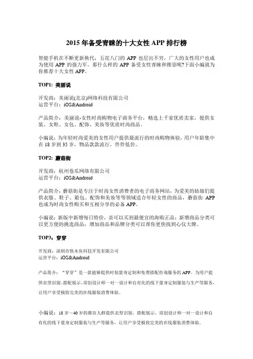 2015年备受青睐的十大女性APP排行榜