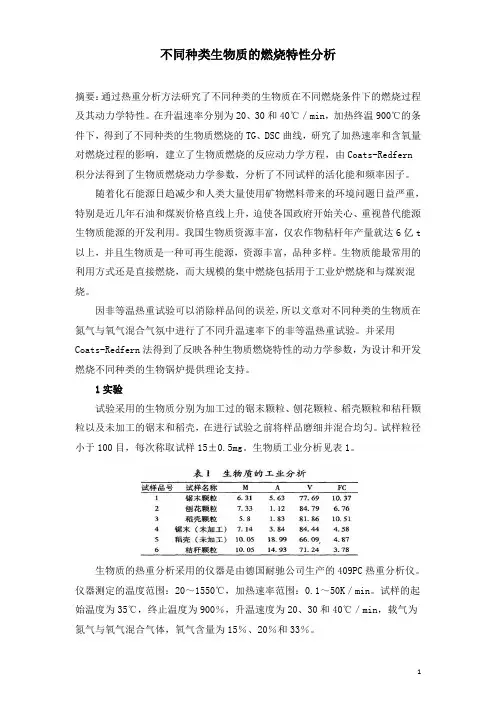 不同种类生物质的燃烧特性分析