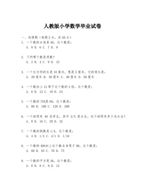 人教版小学数学毕业试卷