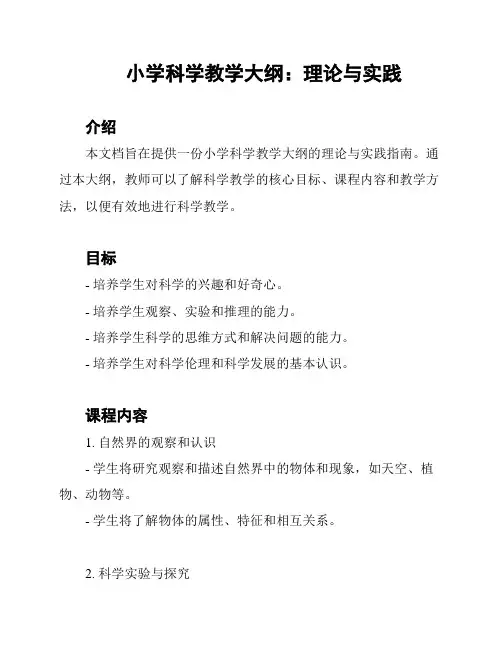 小学科学教学大纲：理论与实践