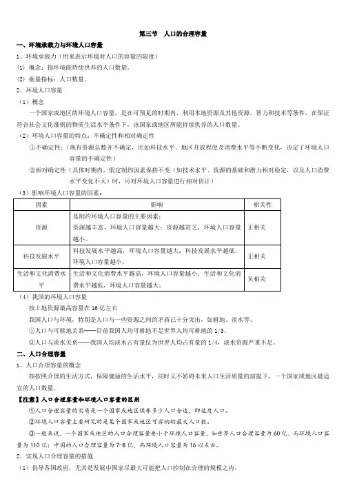 第一章_人口的合理容量知识点总结