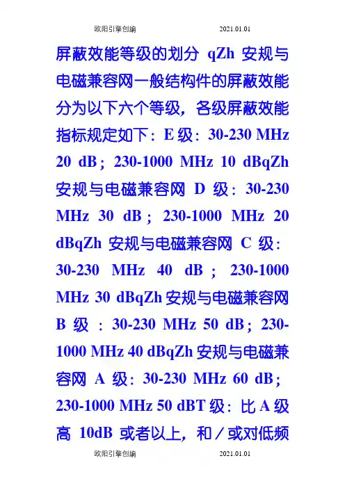 屏蔽效能等级的划分之欧阳引擎创编