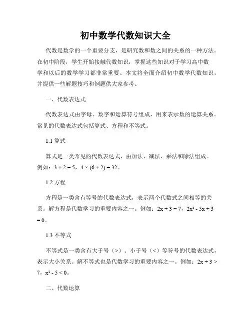 初中数学代数知识大全