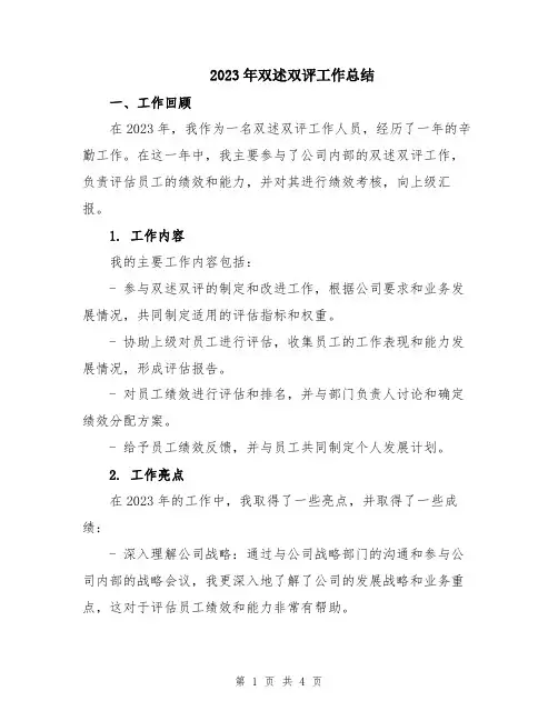 2023年双述双评工作总结