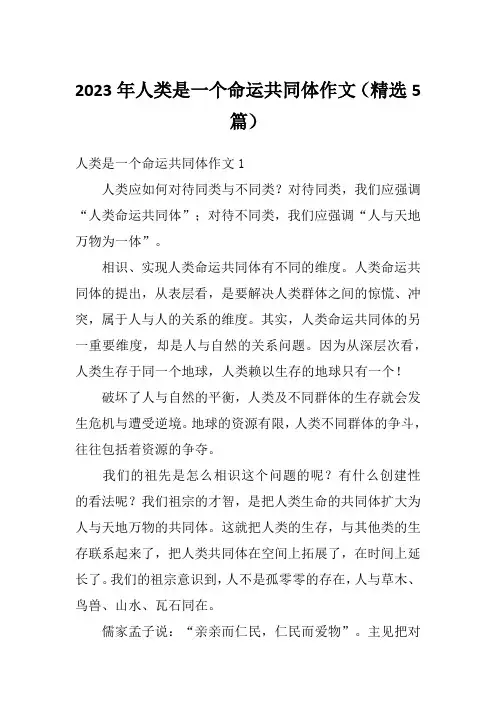 2023年人类是一个命运共同体作文(精选5篇)