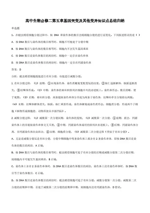 高中生物必修二第五章基因突变及其他变异知识点总结归纳(带答案)