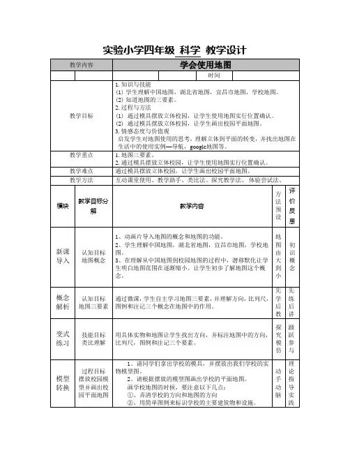 人教版小学科学四年级上册《一 考察前的准备  2 学会使用地图》优质课教学设计_1