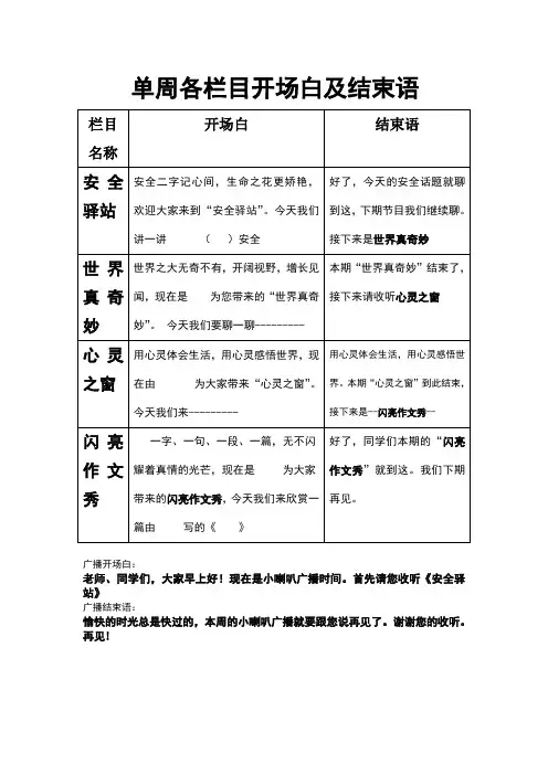 广播站栏目表以及人员安排