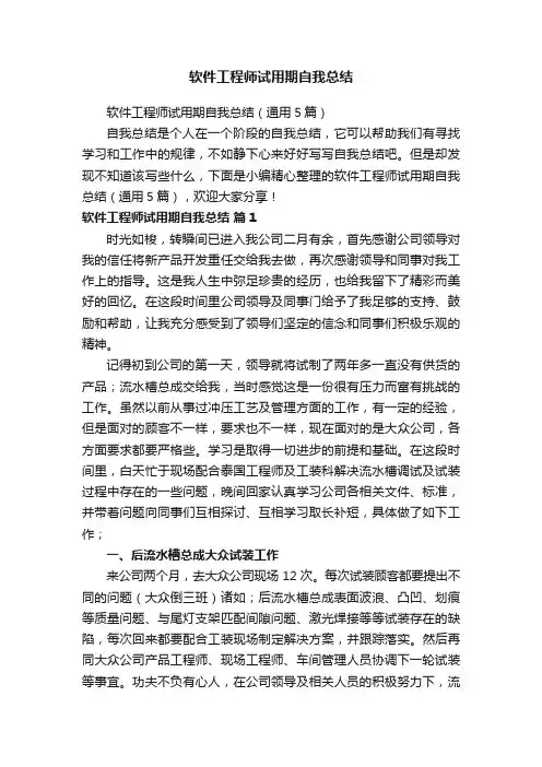 软件工程师试用期自我总结