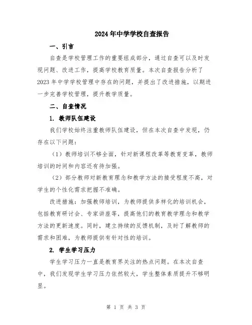 2024年中学学校自查报告