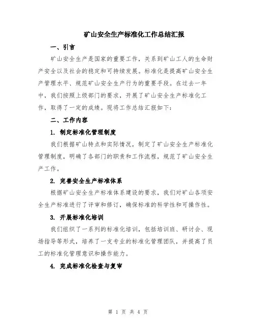 矿山安全生产标准化工作总结汇报