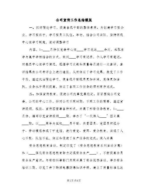 公司宣传工作总结模版（2篇）