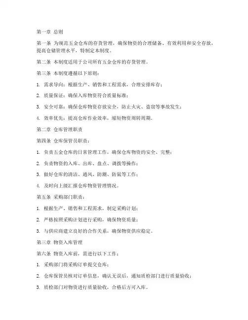 五金仓库存货管理制度