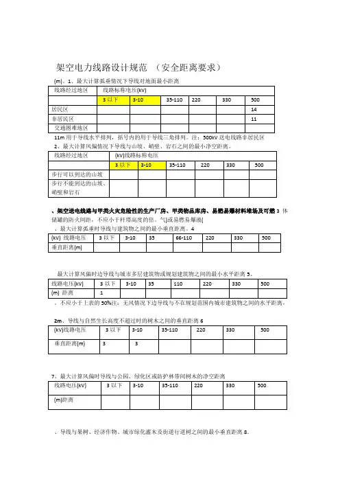 电力架空线路安全距离规定