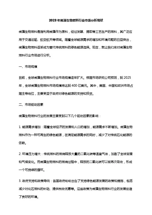 2023年微藻生物燃料行业市场分析现状