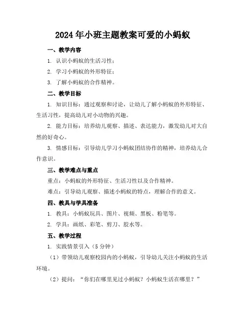 2024年小班主题教案可爱的小蚂蚁