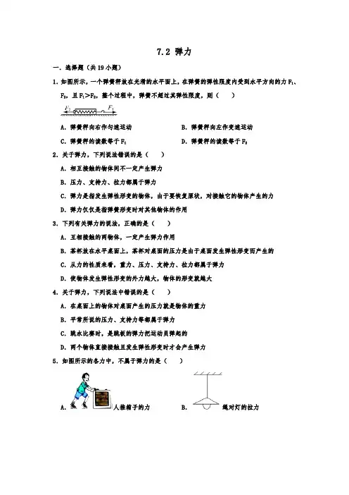 人教版八年级下学期物理《7.2 弹力》 同步练习卷  包含答案