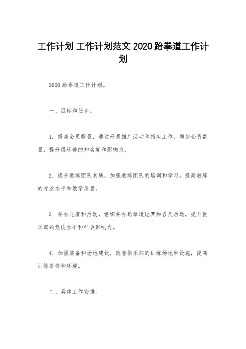 工作计划 工作计划范文 2020跆拳道工作计划