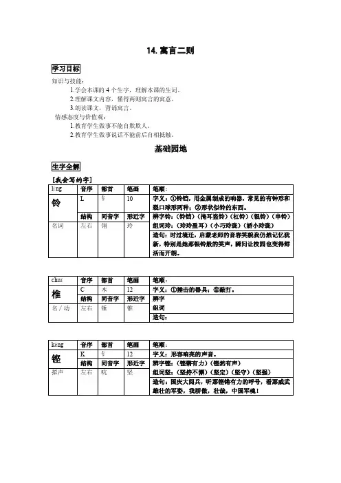 14.寓言二则（《掩耳盗铃》《自相矛盾》）－学习辅导