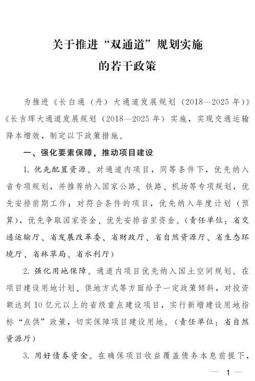 关于推进双通道规划实施的若干政策