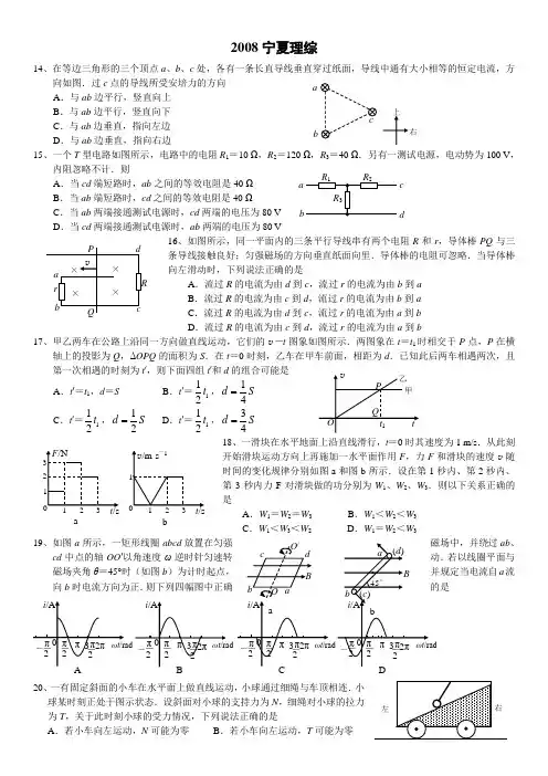 2008年高考物理试题及参考答案(海南卷)