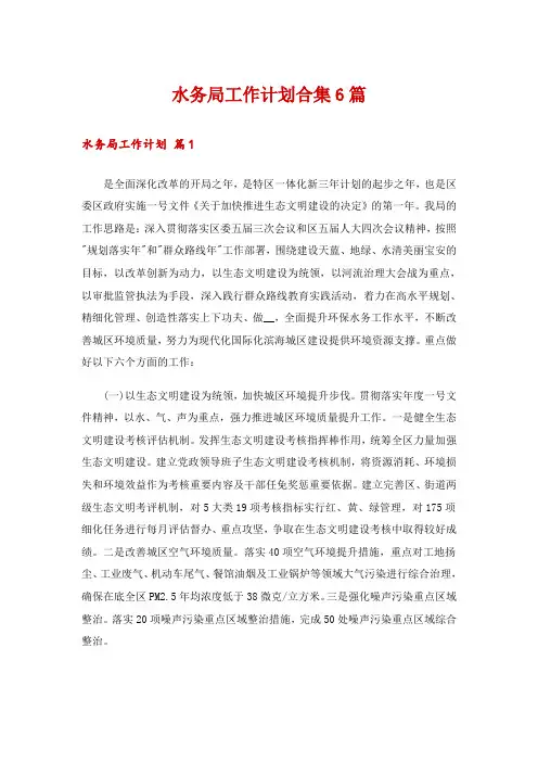 水务局工作计划合集6篇