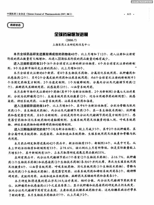 全球药品研发进展(2006.7)