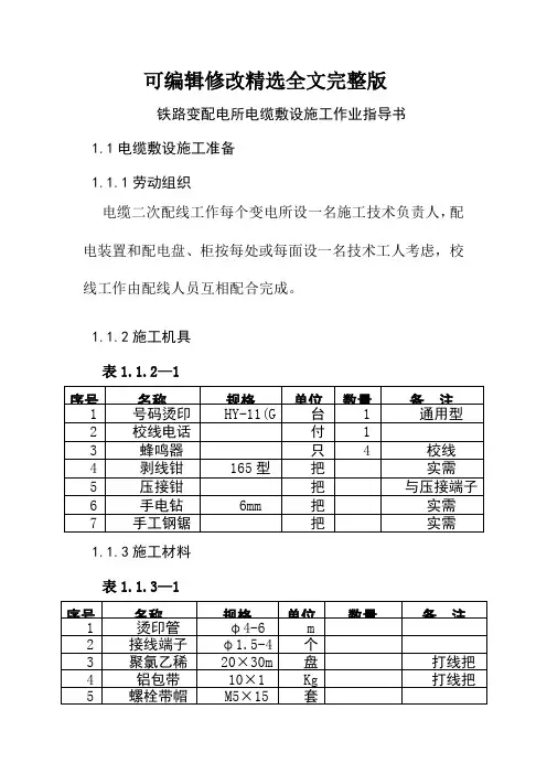 铁路变配电所电缆敷设施工作业指导书精选全文完整版