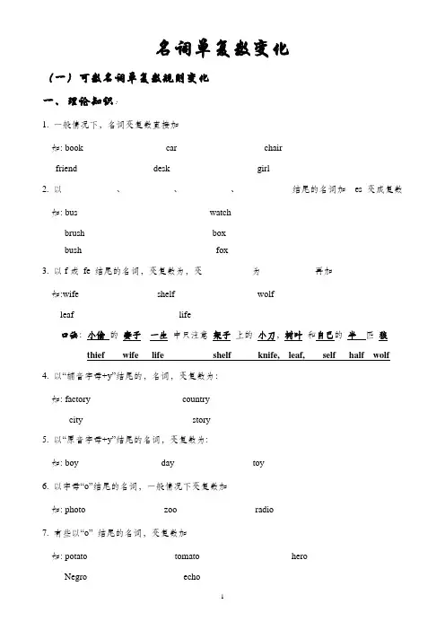 名词单复数变化(规则变化及练习)